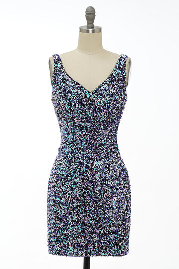 Black Sequin Fitted Cocktail Dress